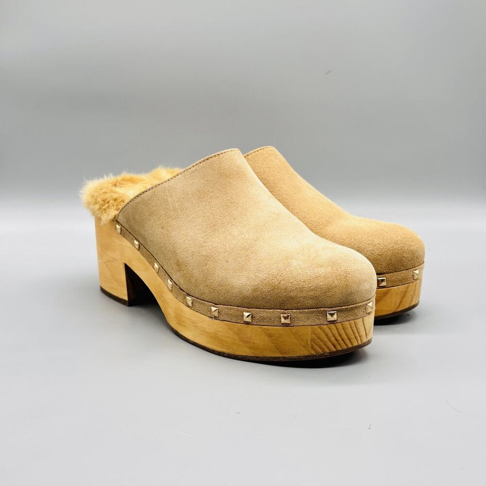 Steve Madden Shoes Womens 9 Beige Suede Brooklyn Platform faux fur Lined Clogs - Picture 2 of 11